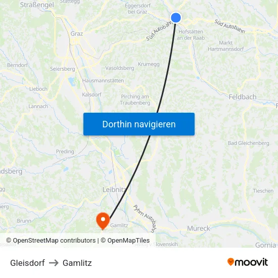 Gleisdorf to Gamlitz map