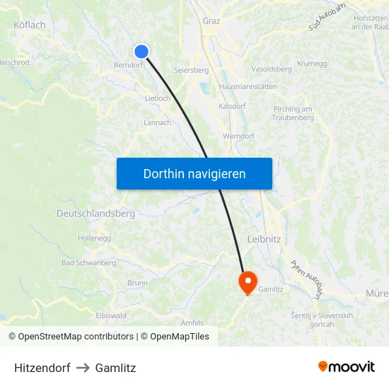 Hitzendorf to Gamlitz map