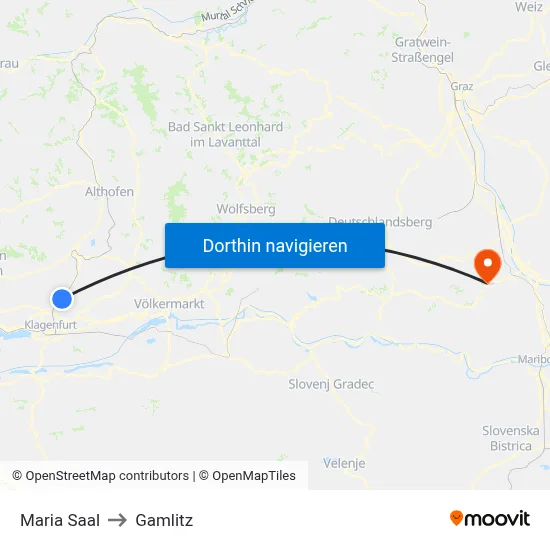 Maria Saal to Gamlitz map