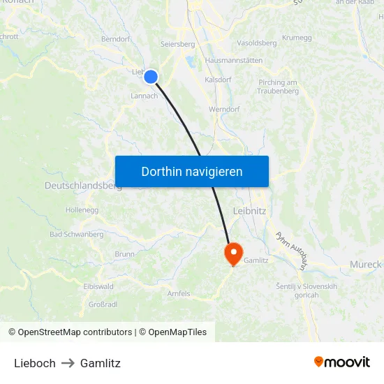 Lieboch to Gamlitz map