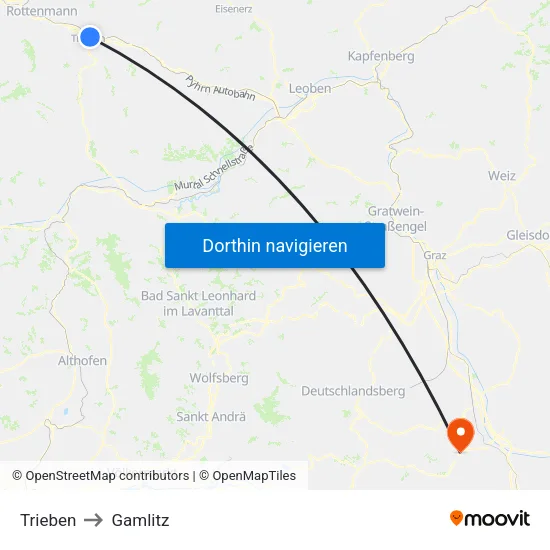 Trieben to Gamlitz map