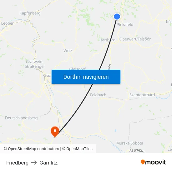 Friedberg to Gamlitz map
