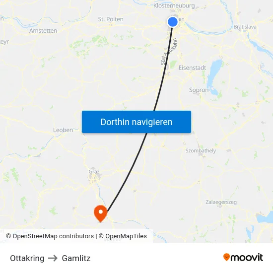 Ottakring to Gamlitz map