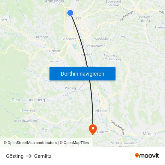 Gösting to Gamlitz map