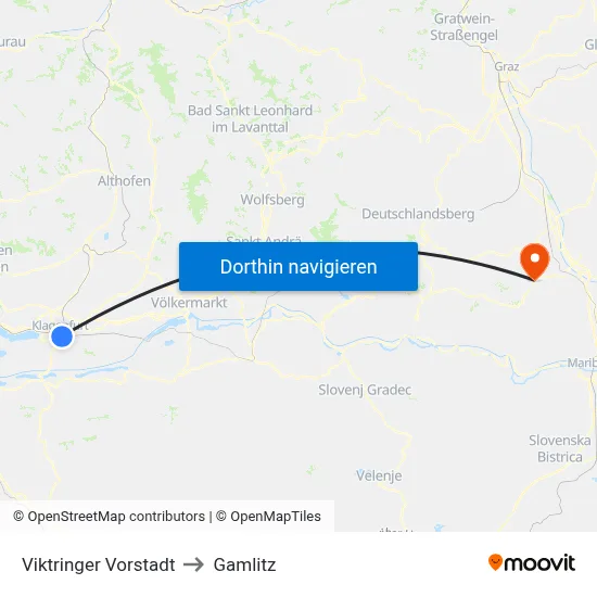 Viktringer Vorstadt to Gamlitz map