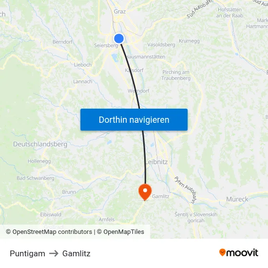 Puntigam to Gamlitz map