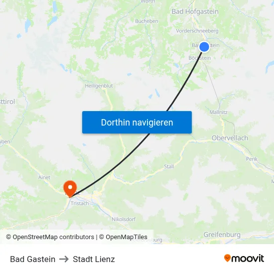 Bad Gastein to Stadt Lienz map