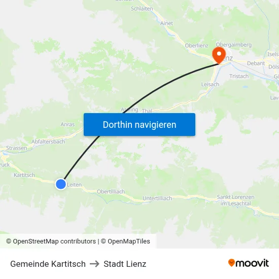 Gemeinde Kartitsch to Stadt Lienz map