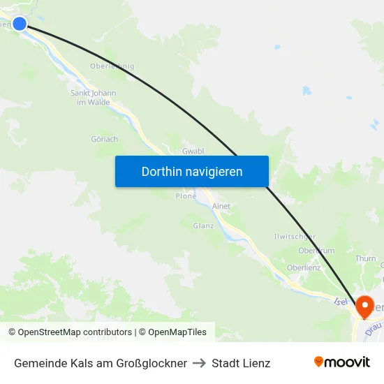 Gemeinde Kals am Großglockner to Stadt Lienz map