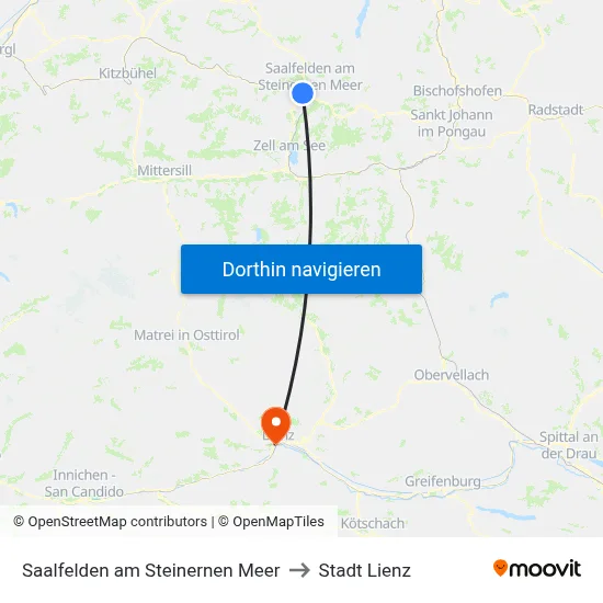 Saalfelden am Steinernen Meer to Stadt Lienz map