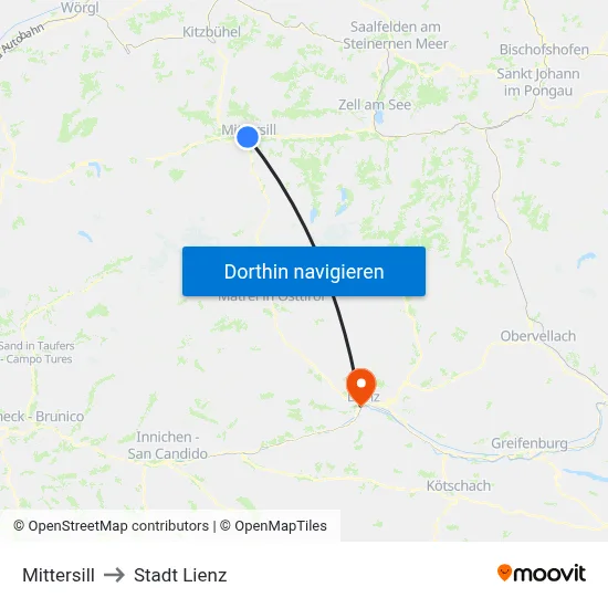 Mittersill to Stadt Lienz map