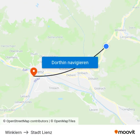 Winklern to Stadt Lienz map