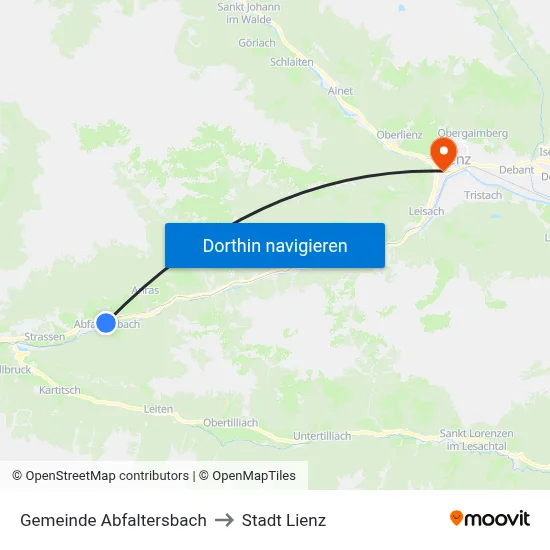 Gemeinde Abfaltersbach to Stadt Lienz map