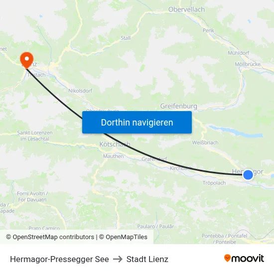 Hermagor-Pressegger See to Stadt Lienz map
