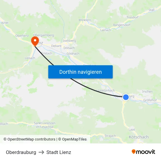 Oberdrauburg to Stadt Lienz map