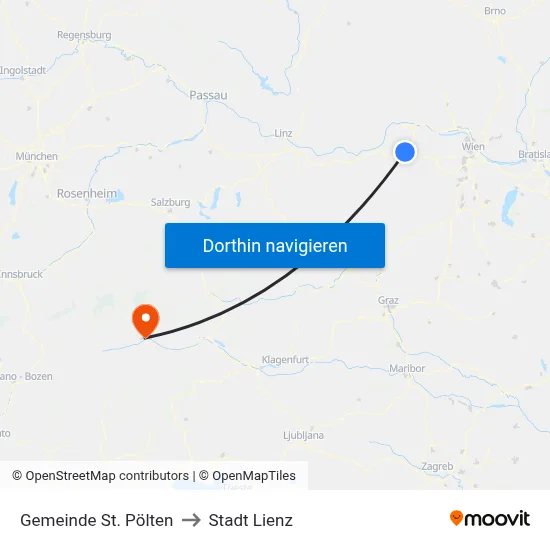 Gemeinde St. Pölten to Stadt Lienz map