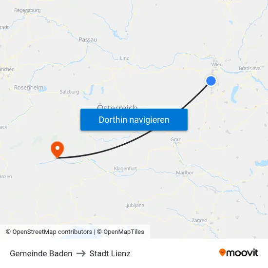 Gemeinde Baden to Stadt Lienz map