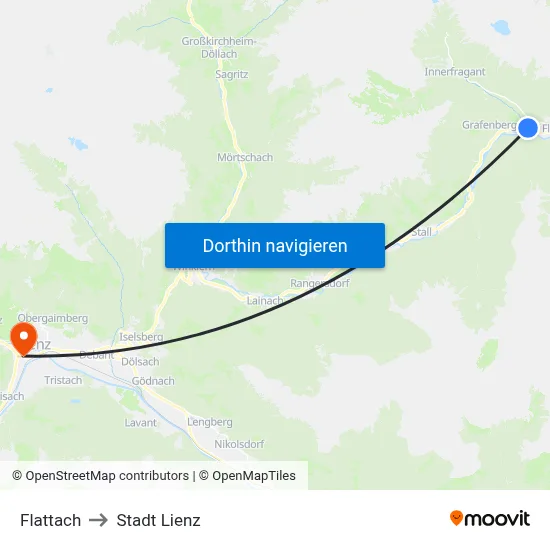 Flattach to Stadt Lienz map