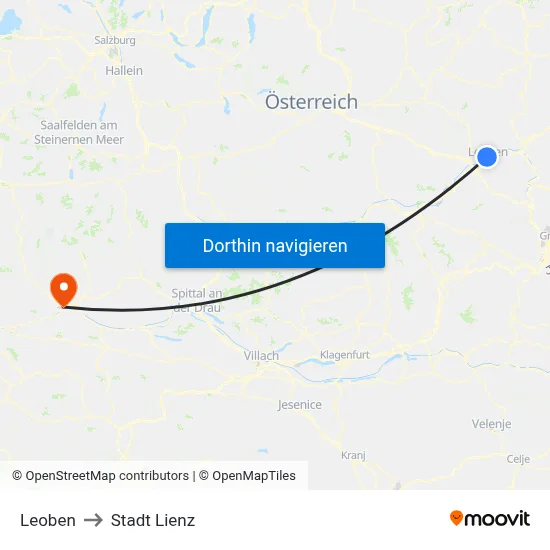 Leoben to Stadt Lienz map