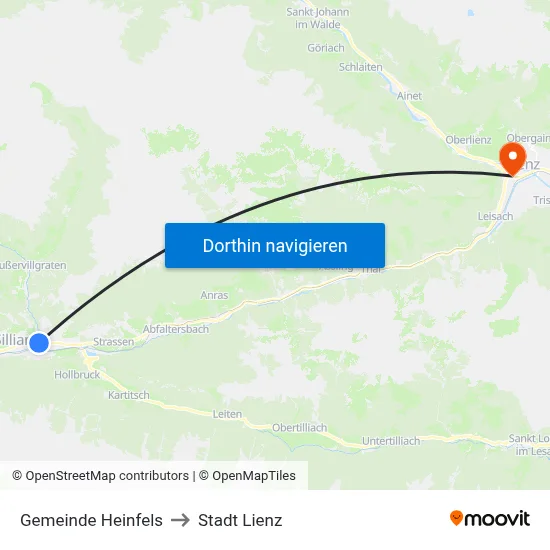 Gemeinde Heinfels to Stadt Lienz map