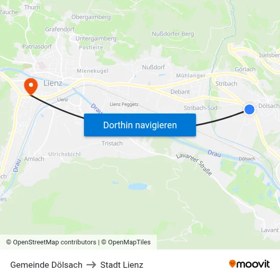 Gemeinde Dölsach to Stadt Lienz map