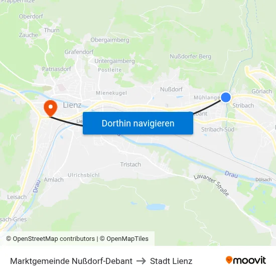 Marktgemeinde Nußdorf-Debant to Stadt Lienz map