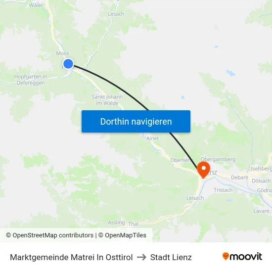 Marktgemeinde Matrei In Osttirol to Stadt Lienz map