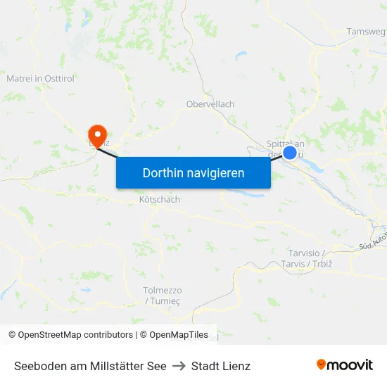 Seeboden am Millstätter See to Stadt Lienz map