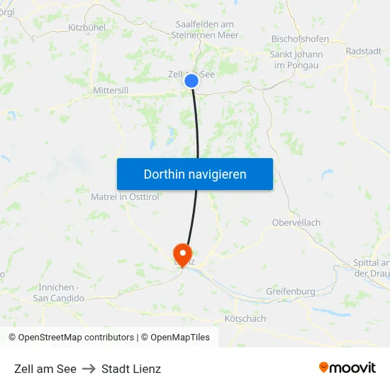 Zell am See to Stadt Lienz map