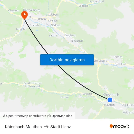 Kötschach-Mauthen to Stadt Lienz map