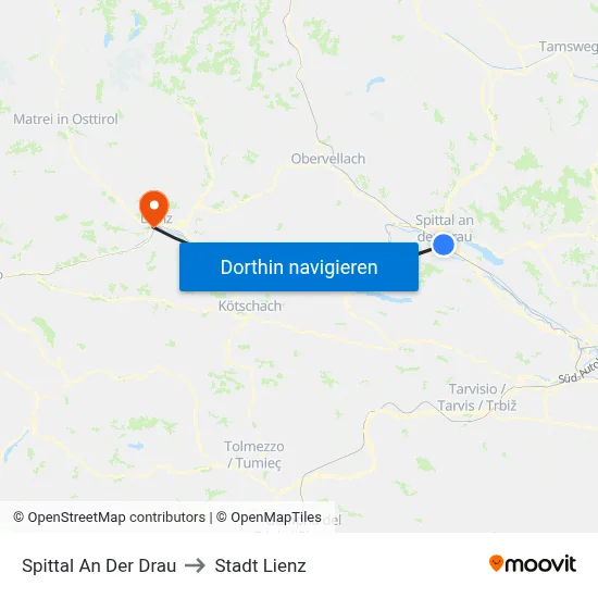 Spittal An Der Drau to Stadt Lienz map