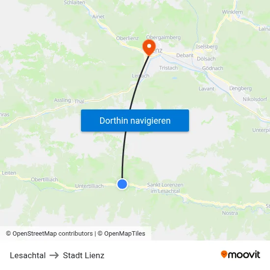 Lesachtal to Stadt Lienz map