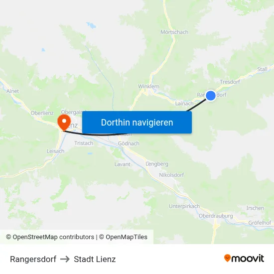 Rangersdorf to Stadt Lienz map