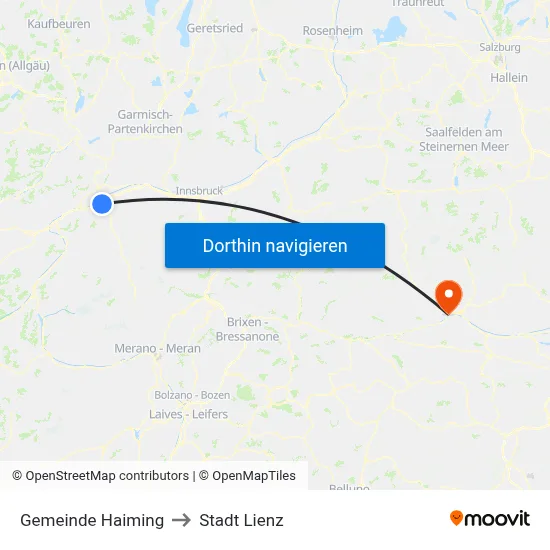 Gemeinde Haiming to Stadt Lienz map