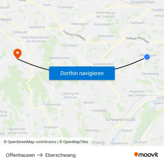 Offenhausen to Eberschwang map