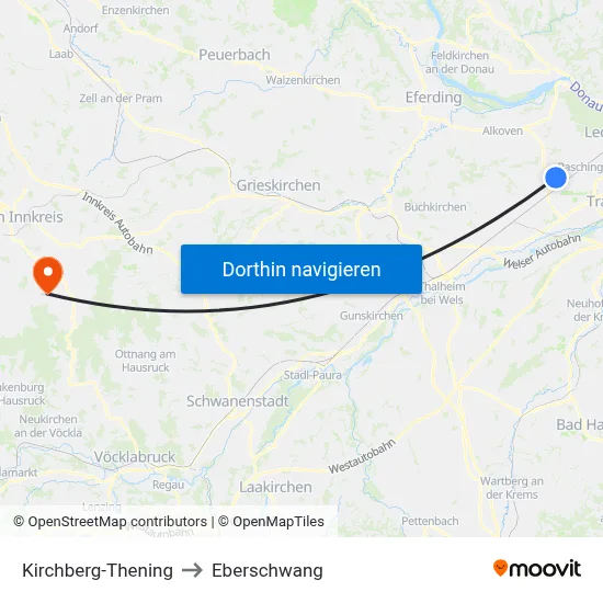 Kirchberg-Thening to Eberschwang map