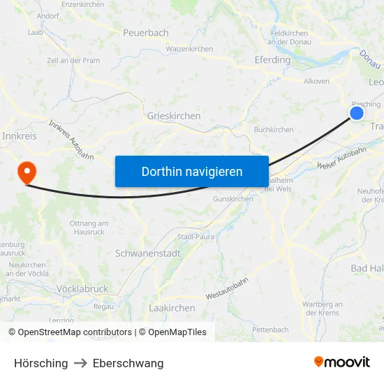 Hörsching to Eberschwang map