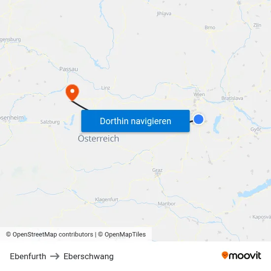 Ebenfurth to Eberschwang map