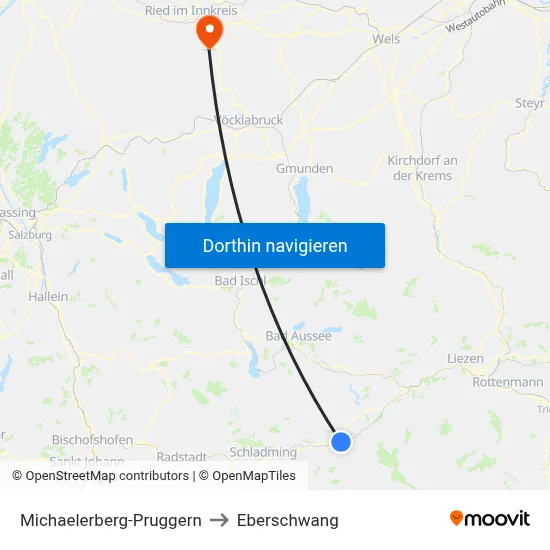 Michaelerberg-Pruggern to Eberschwang map