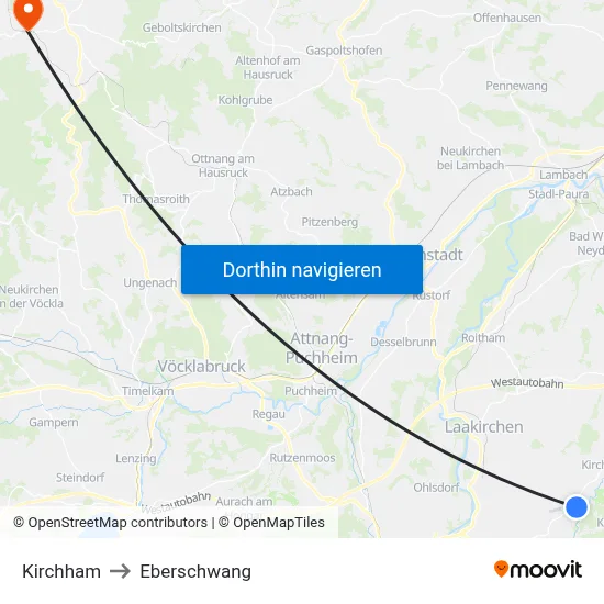 Kirchham to Eberschwang map