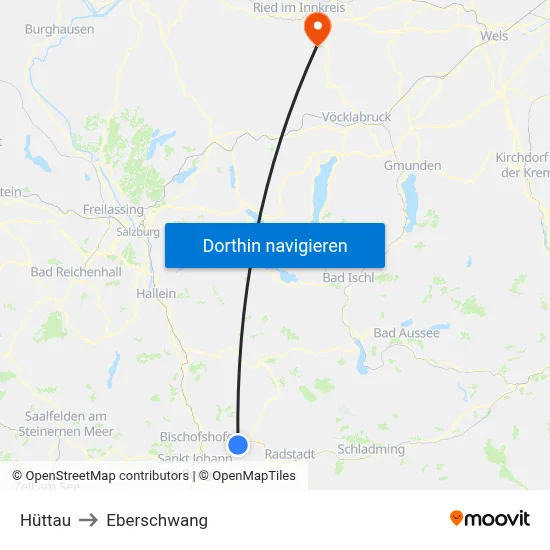 Hüttau to Eberschwang map