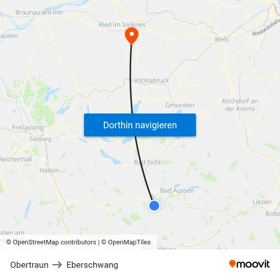 Obertraun to Eberschwang map