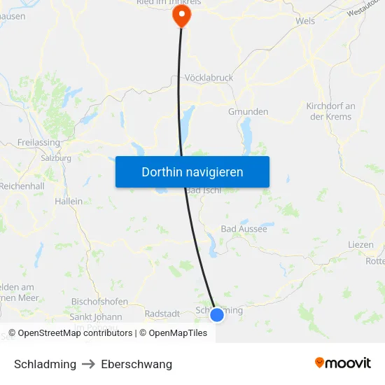 Schladming to Eberschwang map