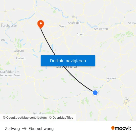 Zeltweg to Eberschwang map