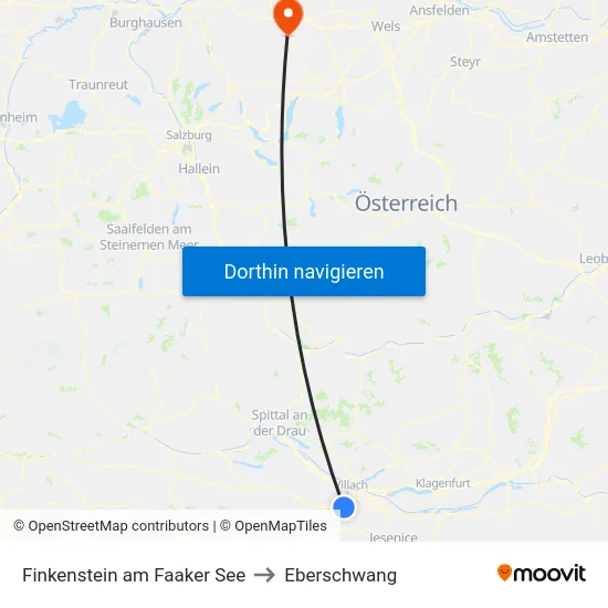 Finkenstein am Faaker See to Eberschwang map