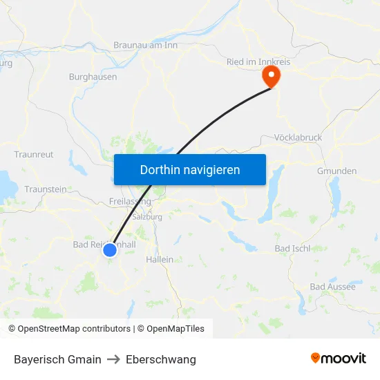 Bayerisch Gmain to Eberschwang map