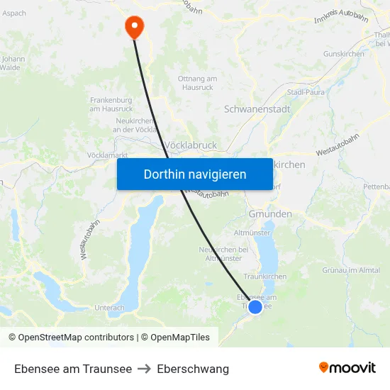 Ebensee am Traunsee to Eberschwang map