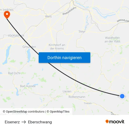 Eisenerz to Eberschwang map