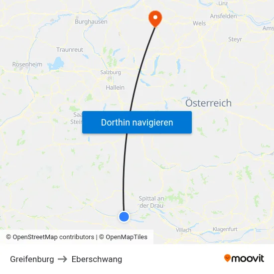 Greifenburg to Eberschwang map