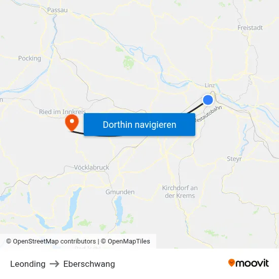 Leonding to Eberschwang map